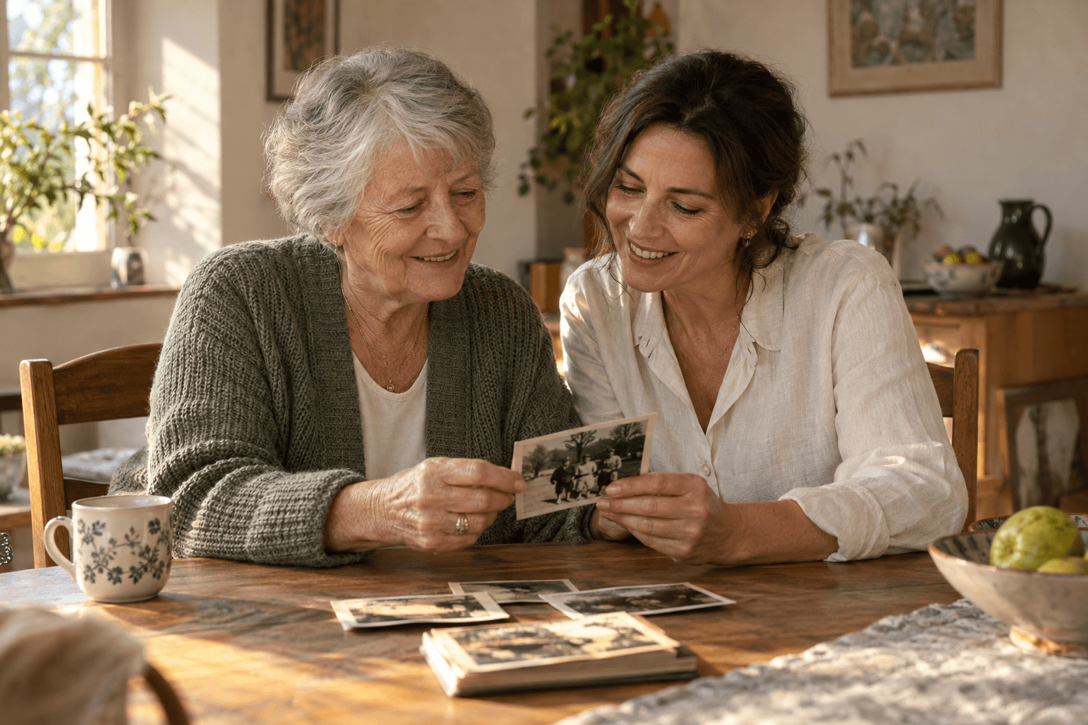 Deux générations réunies autour d’une photographie